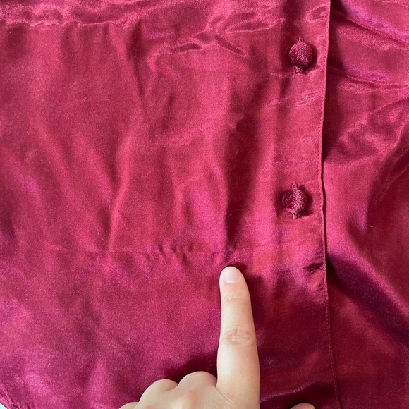 Vintage Satin Velvet Trim Pyjama Shirt Dress S Ruby - Picture 15 of 15
